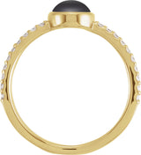 14K Gold Oval Natural Black Onyx & Natural Diamond Accented Cabochon Ring – 7x5mm - Yellow Gold - view 2