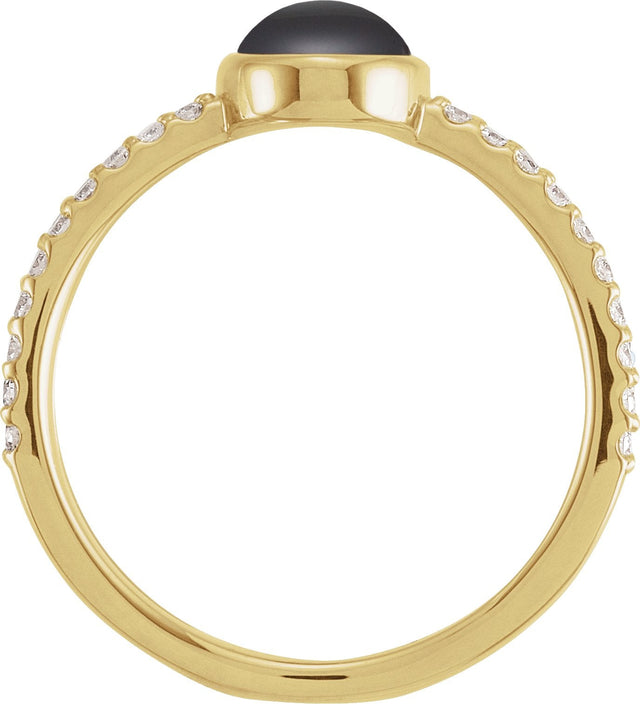 14K Gold Oval Natural Black Onyx & Natural Diamond Accented Cabochon Ring – 7x5mm - Yellow Gold - view 2