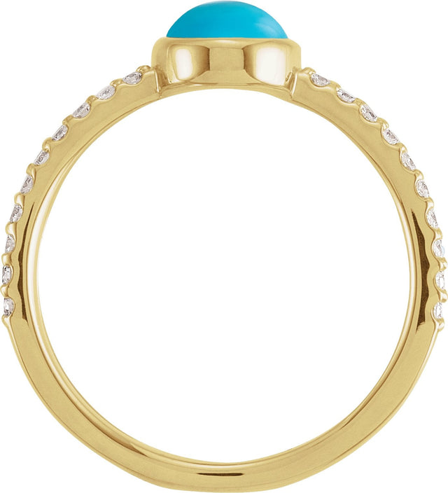 14K Gold Oval Natural Turquoise & Natural Diamond Accented Cabochon Ring – 8x6mm - Yellow Gold - view 2