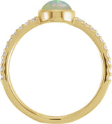 14K Gold Oval Natural Ethiopian Opal & Natural Diamond Accented Cabochon Ring - Yellow Gold - view 2