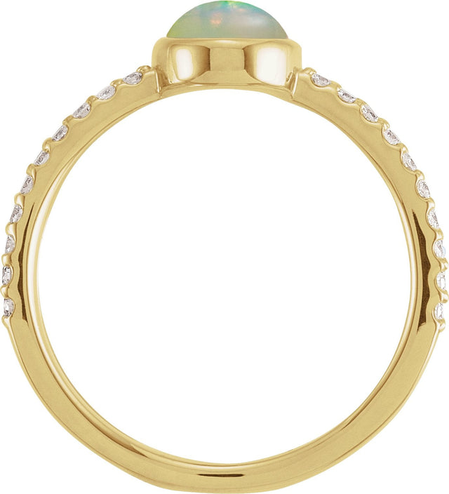 14K Gold Oval Natural Ethiopian Opal & Natural Diamond Accented Cabochon Ring - Yellow Gold - view 2
