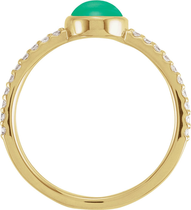 14K Gold Oval Natural Diamond Accented Cabochon Ring – 7x5mm - Yellow Gold - view 2