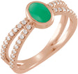 14K Gold Oval Natural Diamond Accented Cabochon Ring – 7x5mm - Rose Gold