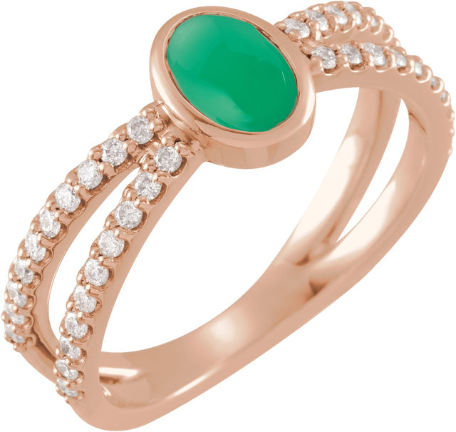 14K Gold Oval Natural Diamond Accented Cabochon Ring – 7x5mm - Rose Gold