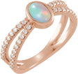 14K Gold Oval Natural Ethiopian Opal & Natural Diamond Accented Cabochon Ring - Rose Gold