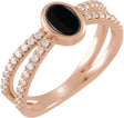 14K Gold Oval Natural Black Onyx & Natural Diamond Accented Cabochon Ring – 7x5mm - Rose Gold