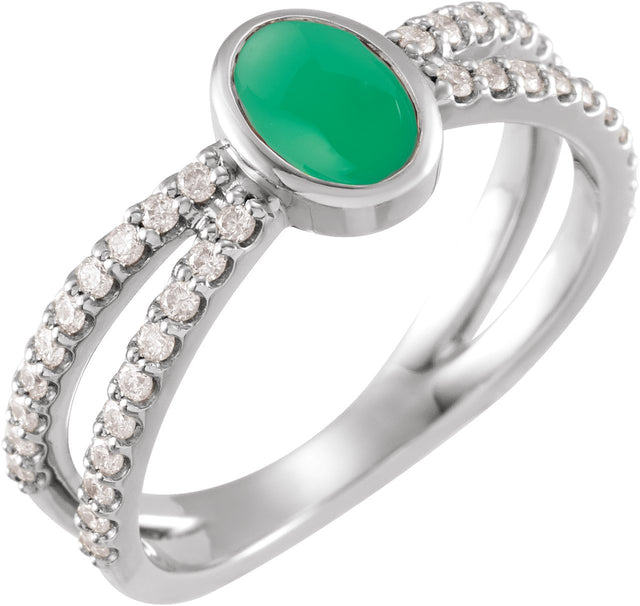 Platinum Oval Natural Diamond Accented Cabochon Ring