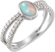 Platinum Oval Natural Ethiopian Opal & Natural Diamond Accented Cabochon Ring