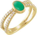 14K Gold Oval Natural Diamond Accented Cabochon Ring – 7x5mm - Yellow Gold