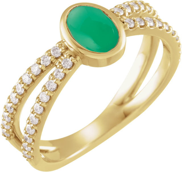 14K Gold Oval Natural Diamond Accented Cabochon Ring – 7x5mm - Yellow Gold