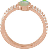 14K Gold Oval Natural Ethiopian Opal & Natural Diamond Accented Cabochon Ring - Rose Gold - view 2