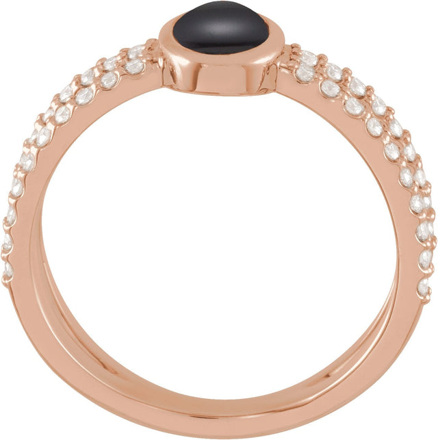 14K Gold Oval Natural Black Onyx & Natural Diamond Accented Cabochon Ring – 7x5mm - Rose Gold - view 2