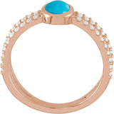 14K Gold Oval Natural Turquoise & Natural Diamond Accented Cabochon Ring – 8x6mm - Rose Gold - view 2
