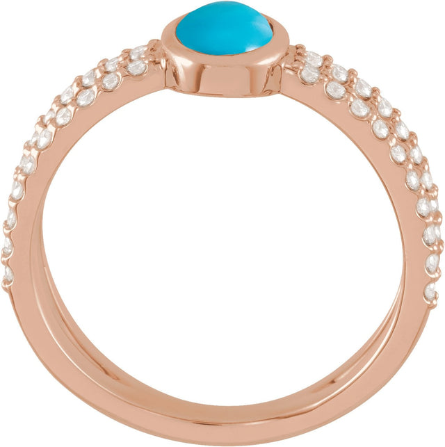 14K Gold Oval Natural Turquoise & Natural Diamond Accented Cabochon Ring – 8x6mm - Rose Gold - view 2