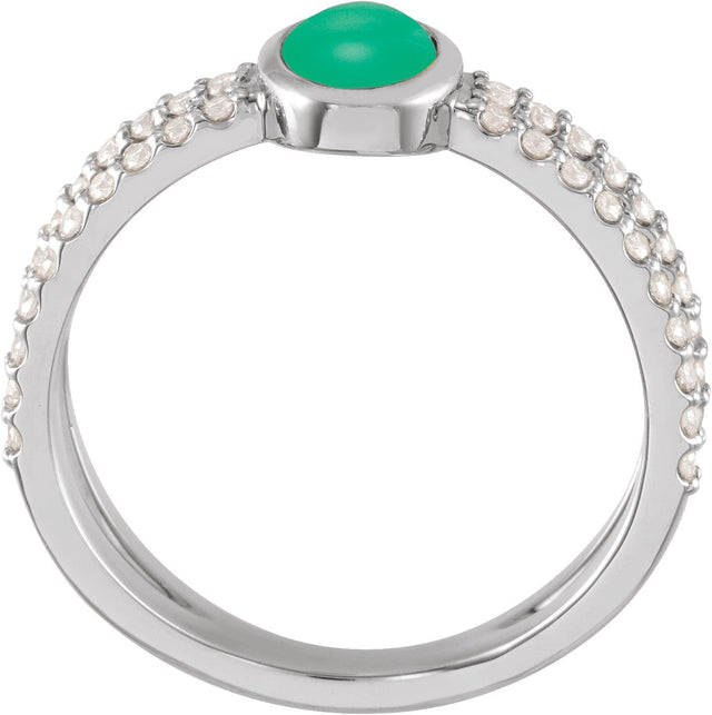 14K Gold Oval Natural Diamond Accented Cabochon Ring – 7x5mm - White Gold - view 2