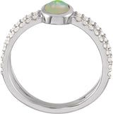 14K Gold Oval Natural Ethiopian Opal & Natural Diamond Accented Cabochon Ring - White Gold - view 2