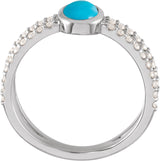 14K Gold Oval Natural Turquoise & Natural Diamond Accented Cabochon Ring – 8x6mm - White Gold - view 2