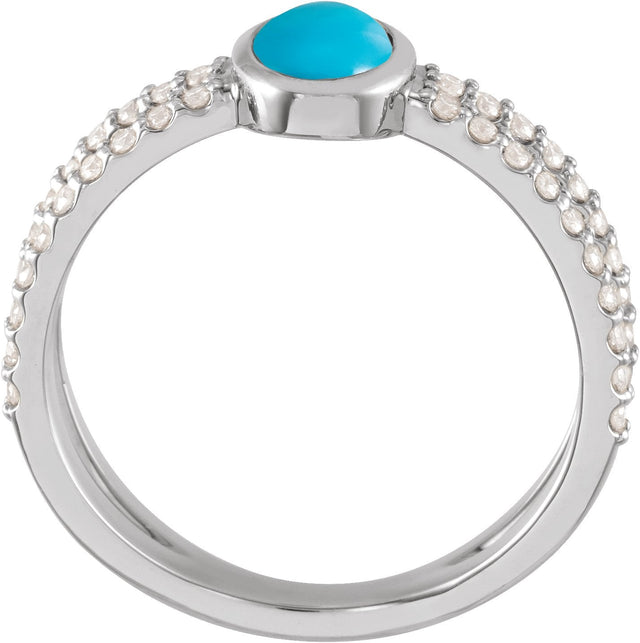 Platinum Oval Natural Turquoise & Natural Diamond Accented Cabochon Ring – 8x6mm - view 2