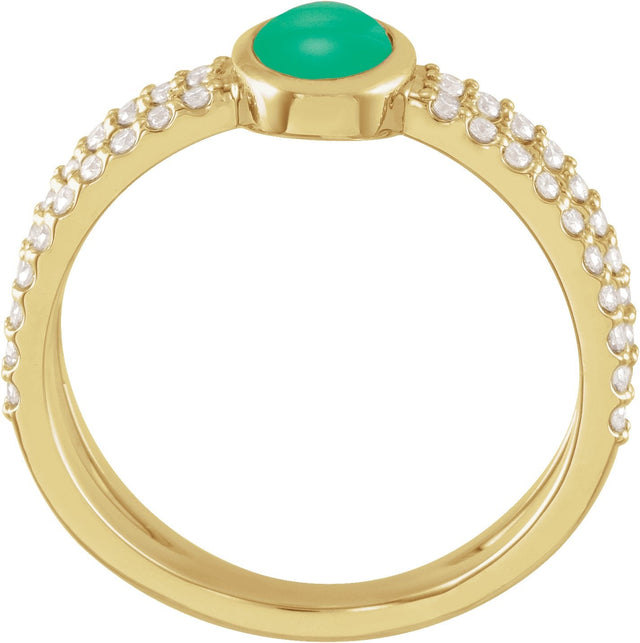 14K Gold Oval Natural Diamond Accented Cabochon Ring – 7x5mm - Yellow Gold - view 2