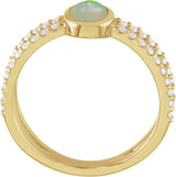 14K Gold Oval Natural Ethiopian Opal & Natural Diamond Accented Cabochon Ring - Yellow Gold - view 2