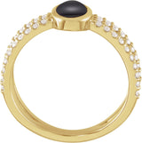 14K Gold Oval Natural Black Onyx & Natural Diamond Accented Cabochon Ring – 7x5mm - Yellow Gold - view 2