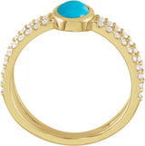 14K Gold Oval Natural Turquoise & Natural Diamond Accented Cabochon Ring – 8x6mm - Yellow Gold - view 2