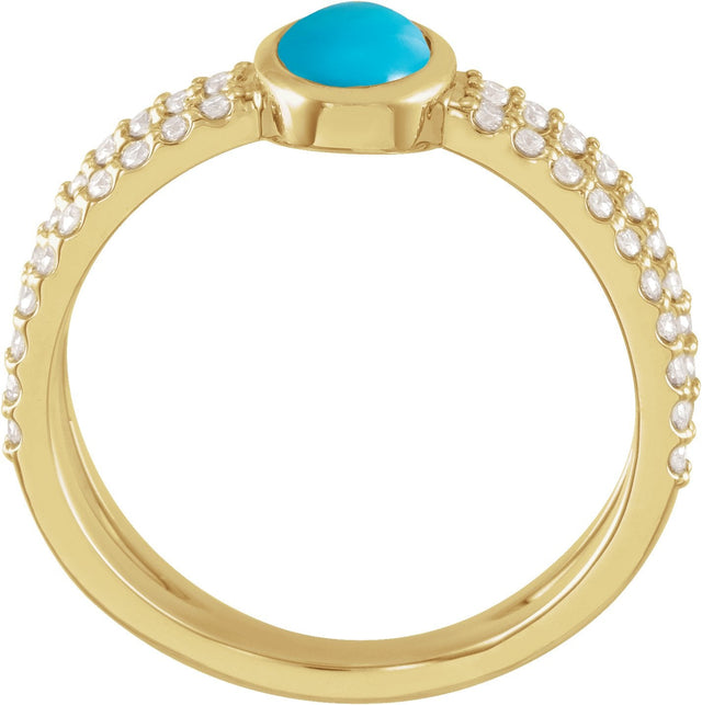 14K Gold Oval Natural Turquoise & Natural Diamond Accented Cabochon Ring – 8x6mm - Yellow Gold - view 2