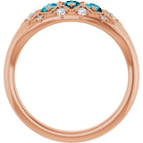 14K Gold Round Natural London Blue Topaz & Natural Diamond Accented Three-Stone Ring - Rose Gold - view 2