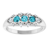 Platinum Round Natural London Blue Topaz & Natural Diamond Accented Three-Stone Ring - view 3