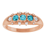 14K Gold Round Natural London Blue Topaz & Natural Diamond Accented Three-Stone Ring - Rose Gold - view 3