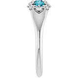 Platinum Round Natural London Blue Topaz & Natural Diamond Accented Three-Stone Ring - view 4