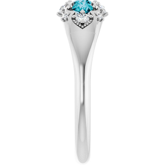 Platinum Round Natural London Blue Topaz & Natural Diamond Accented Three-Stone Ring - view 4