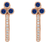 14K Gold Round Natural Blue Sapphire Accented Bezel-Set J-Hoop Earrings - Rose Gold - view 4