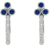 Platinum Round Natural Blue Sapphire Accented Bezel-Set J-Hoop Earrings - view 4