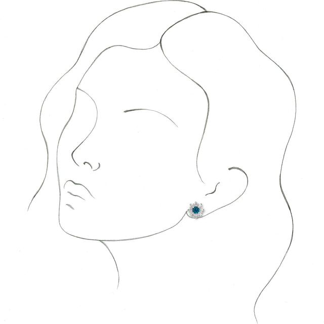 Platinum Round Natural London Blue Topaz & Natural Diamond Halo-Style Star Earrings II - view 3