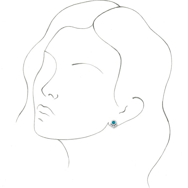 14K Gold Round Natural Turquoise & Natural Diamond Accented Cabochon Earrings – 5mm Stones - White Gold - view 3