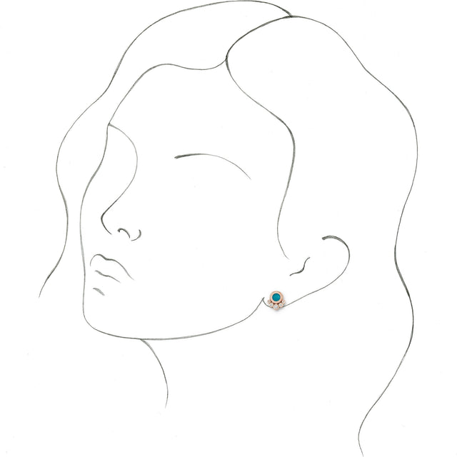 14K Gold Round Natural Turquoise & Natural Diamond Accented Cabochon Earrings – 5mm Stones - Rose Gold - view 3