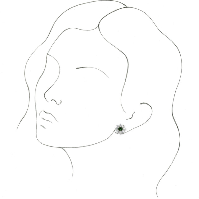 Platinum Round Natural Green Tourmaline & Natural Diamond Halo-Style Star Earrings – 5mm Stones - view 3