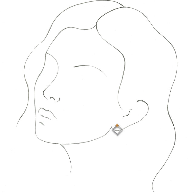 14K Gold Square Natural Citrine Accented Geometric Earrings - White Gold - view 6