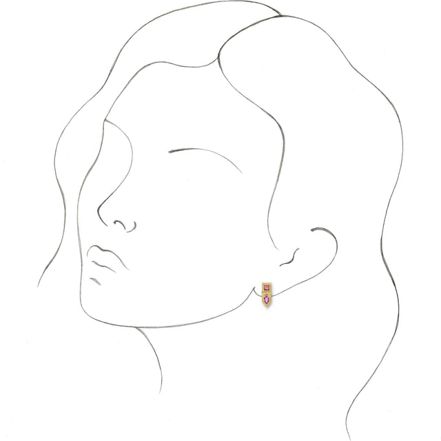 14K Gold Pear Natural Pink Multi-Gemstone Geometric Bar Earrings - Yellow Gold - view 3