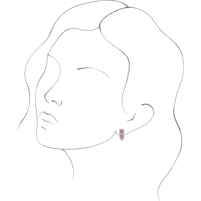 Platinum Pear Natural Pink Multi-Gemstone Geometric Bar Earrings - view 3