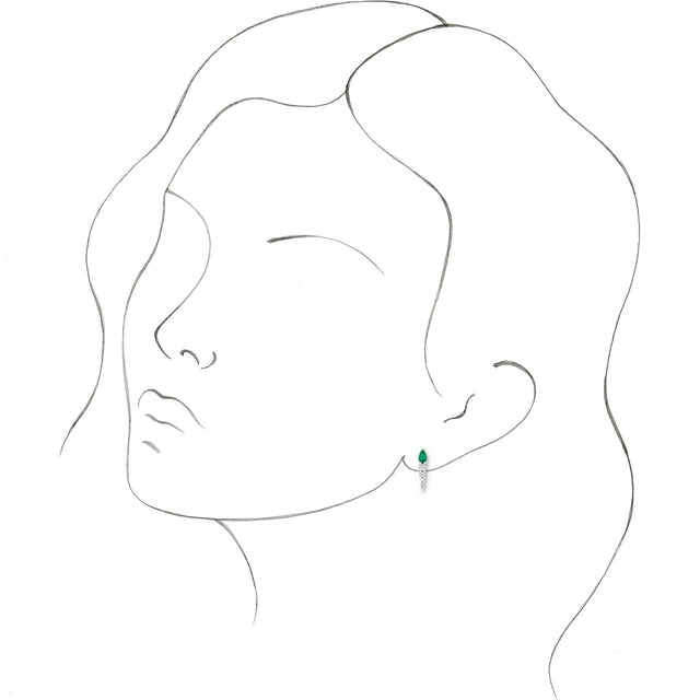 14K Gold Pear Lab-Grown Emerald & Natural Diamond Accented Bar Earrings - White Gold - view 3