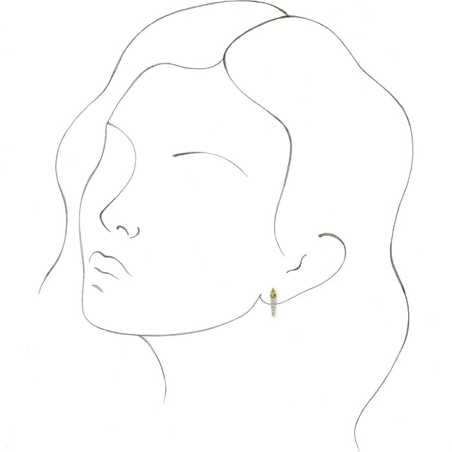 14K Gold Pear Natural Peridot & Natural Diamond Accented Bar Earrings - Yellow Gold - view 3