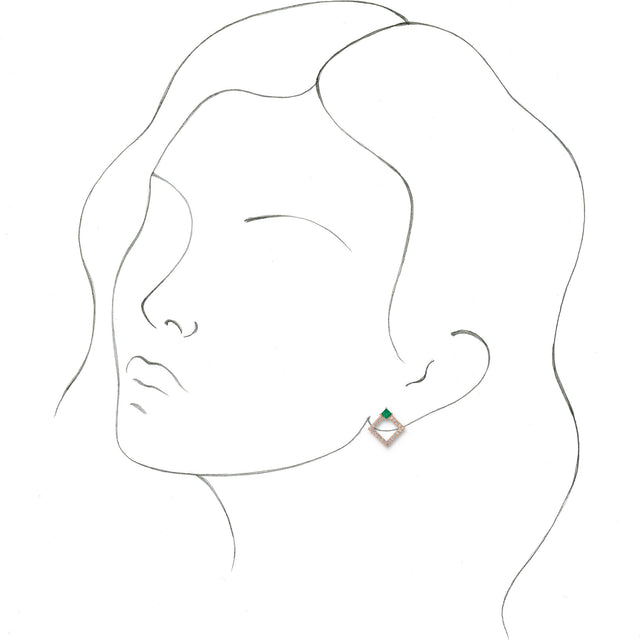 14K Gold Square Natural Emerald Accented Geometric Earrings - Rose Gold - view 8