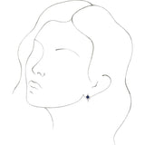 14K Gold Round Natural Blue Sapphire Geometric Hoop Earrings - White Gold - view 3