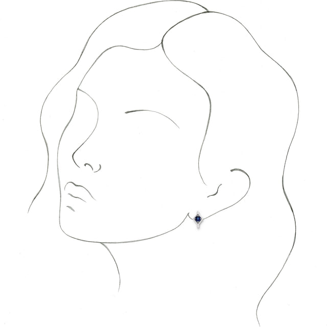 14K Gold Round Natural Blue Sapphire Geometric Hoop Earrings - White Gold - view 3