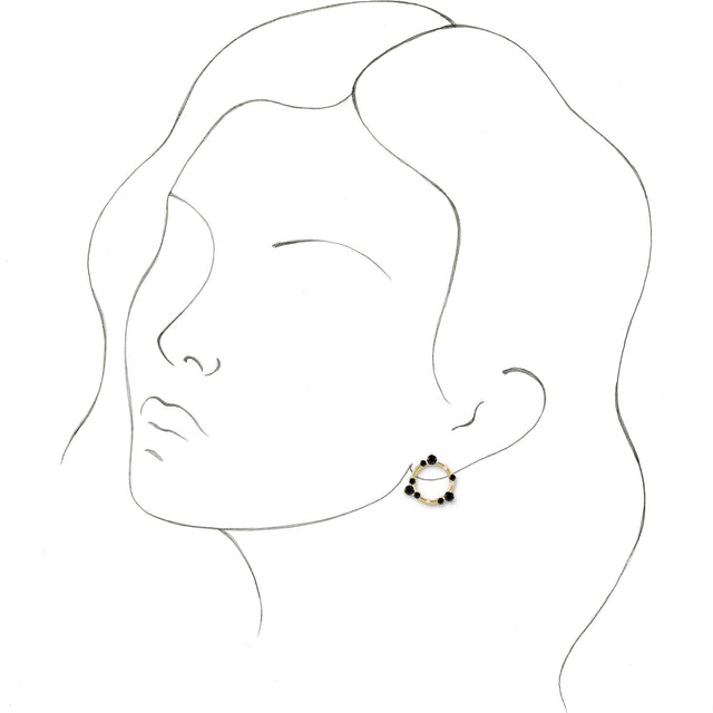 14K Gold Round Natural Black Onyx & Natural Diamond Circle Earrings - Yellow Gold - view 3