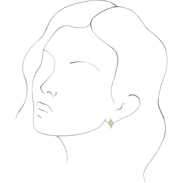 14K Gold Round Natural White Sapphire Geometric Hoop Earrings - Yellow Gold - view 3