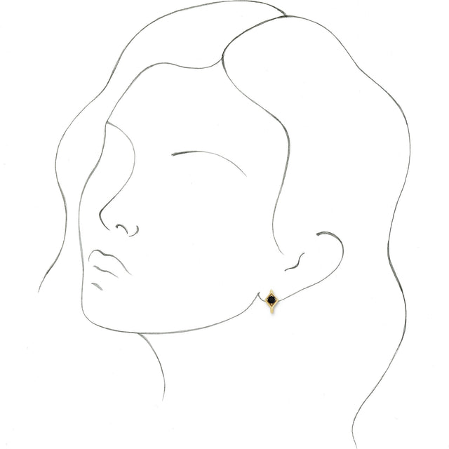 14K Gold Round Natural Black Onyx Geometric Hoop Earrings - Yellow Gold - view 3
