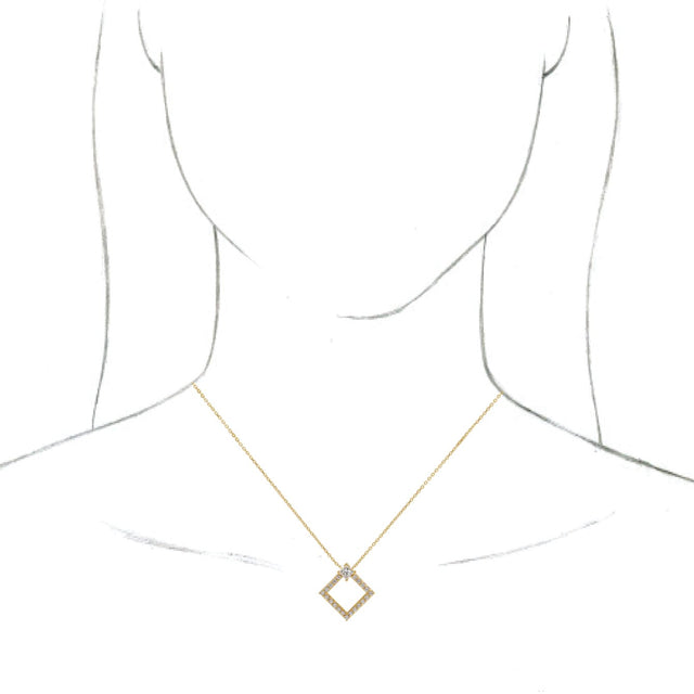 14K Gold Square Natural Diamond Accented Geometric Necklace or Pendant - Yellow Gold - view 6